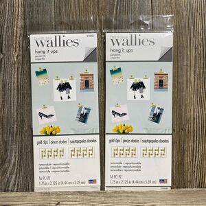 (2) Wallies HANG IT UPS Peel & Stick Gold Clips Remove Reposition 32 Pieces